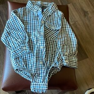 Beetle & Thread Blue and White Checkered Baby Bodysuit 18-24M